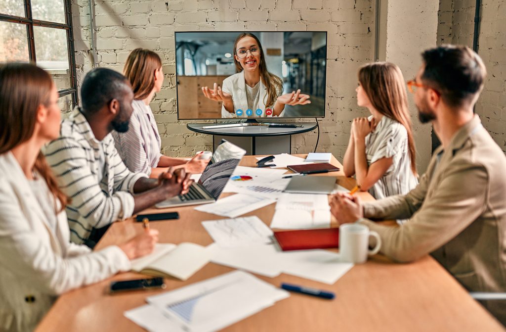 Online video training with video conference and business team